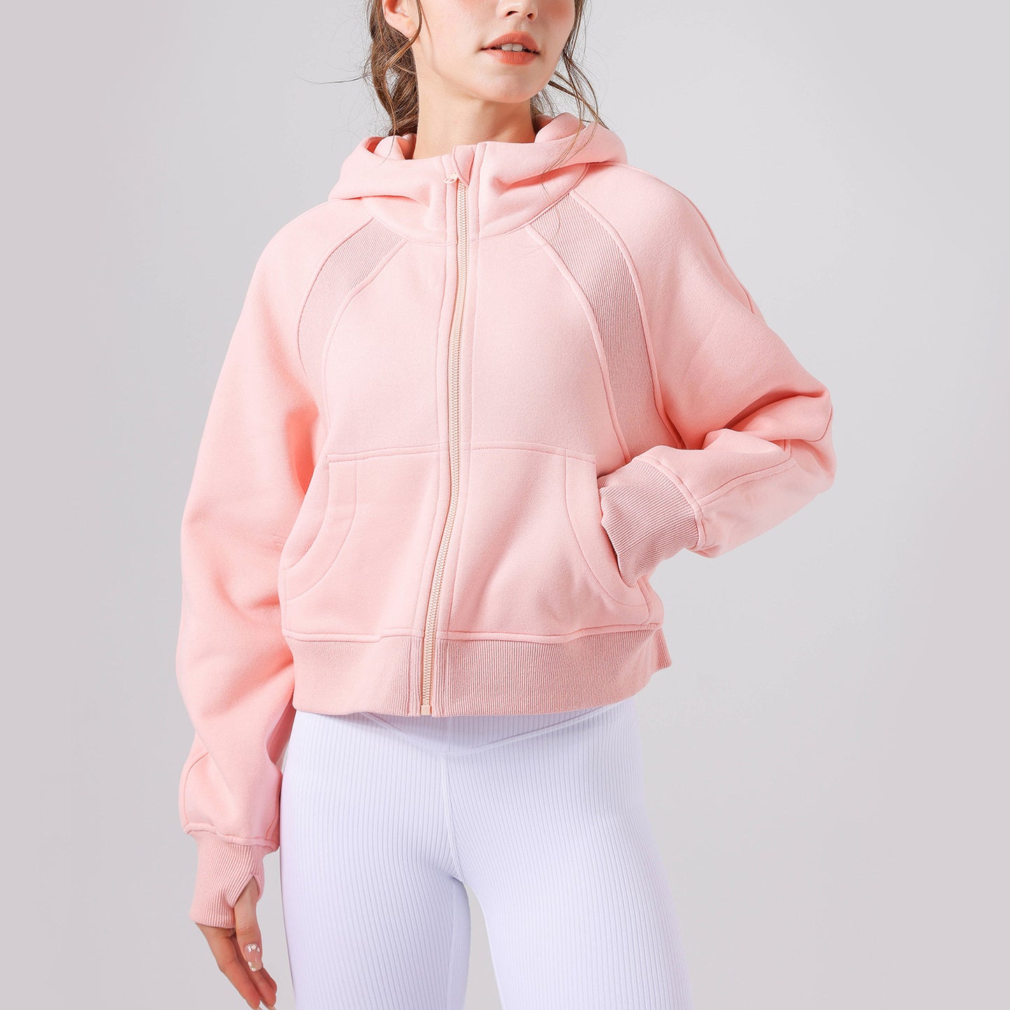 Women New Fleece Yoga Hoodie Jackets Winter Long Sleeve Loose And Thick Casual Full Zip Blazer Running Workout Sportswear Coat