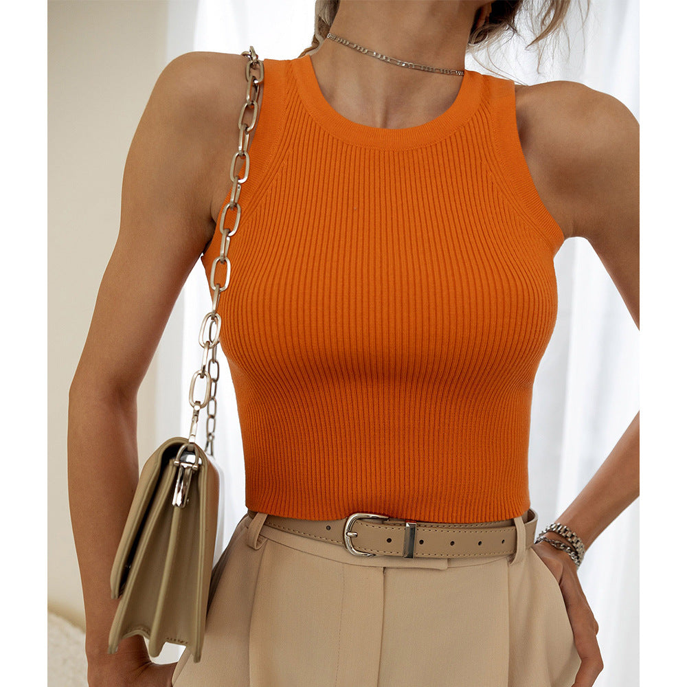 Summer Knitted Tank Top Casual Fashion Crop Tops Women O-neck Vest