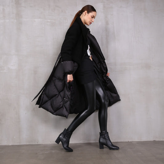 Winter Eva Freedom Oversized Warm Fluffy Down Coat Female Over The Knee Longer Catwalk Sheep Fur Stitching Duck Down Jacket