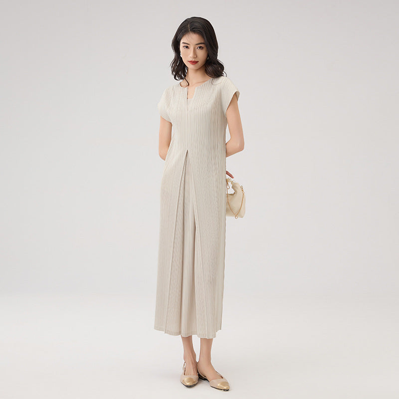 Women V Neck Short Sleeve Solid Colors Minimalist Design Sense Straight Loose  Dress