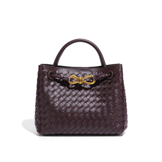 Leather Shoulder Bag Women Stylish Large Capacity Handwoven Tote Practical Versatile Crossbody Bag Minimalist Design Durable