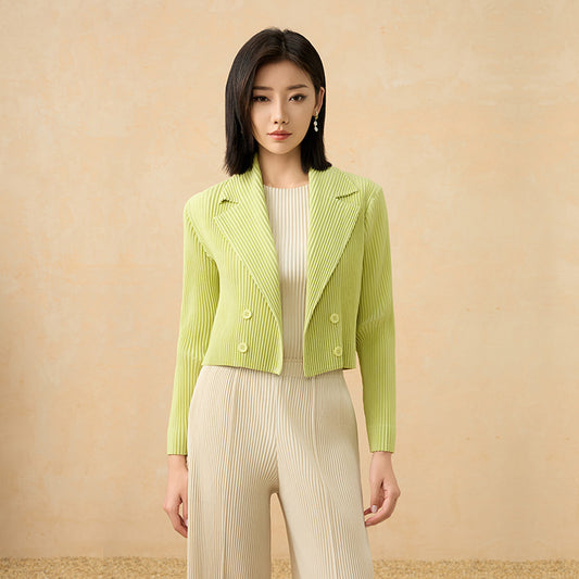Women Jacket British Style Commuting Slim Double-breasted Solid Color Design Short Jacket