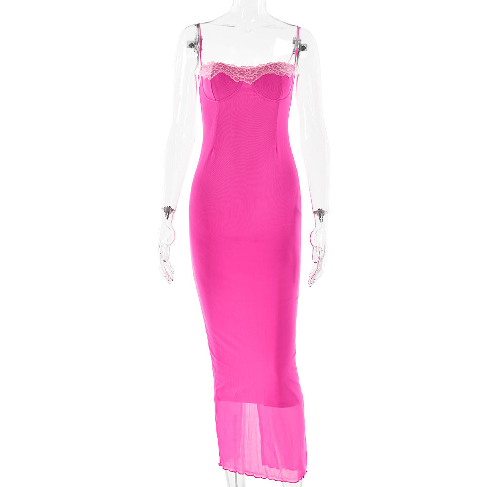 Sexy Long Dress Women's European American Style Summer New Arrival Lace Trimmed Tank Dress Sleeveless For All Occasions