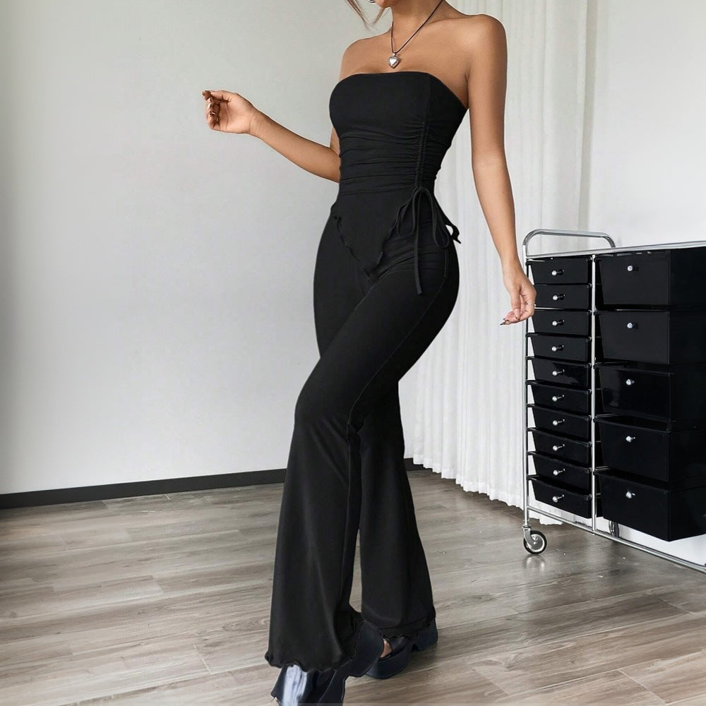 Women's Two-piece Strapless Top, Long Pants, Sexy Street Fashion Set for Spring and Summer