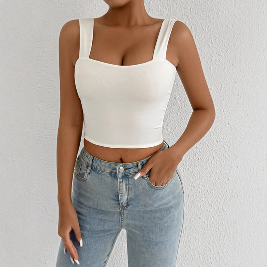 Women's Basic Solid Crop Tank Top, Casual Stretchy Sleeveless Tank Top, Casual Every Day Tops, Women's Clothing