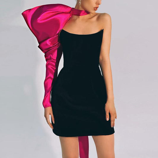 Women Long Puff Sleeve One Shoulder Autumn Winter Elegant Evening Party Bodycon Mini Dress Sexy Backless White Dress