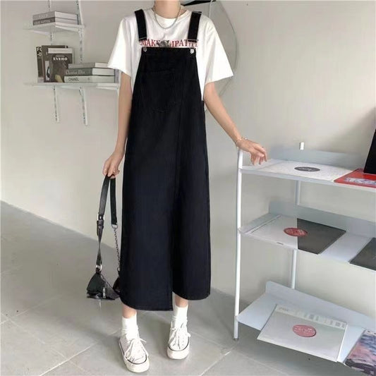 Sleeveless Strap Dress Summer Pockets Denim Dresses Woman Korean Style H Line Side Pockets Split Hem Suspender Denim Dress