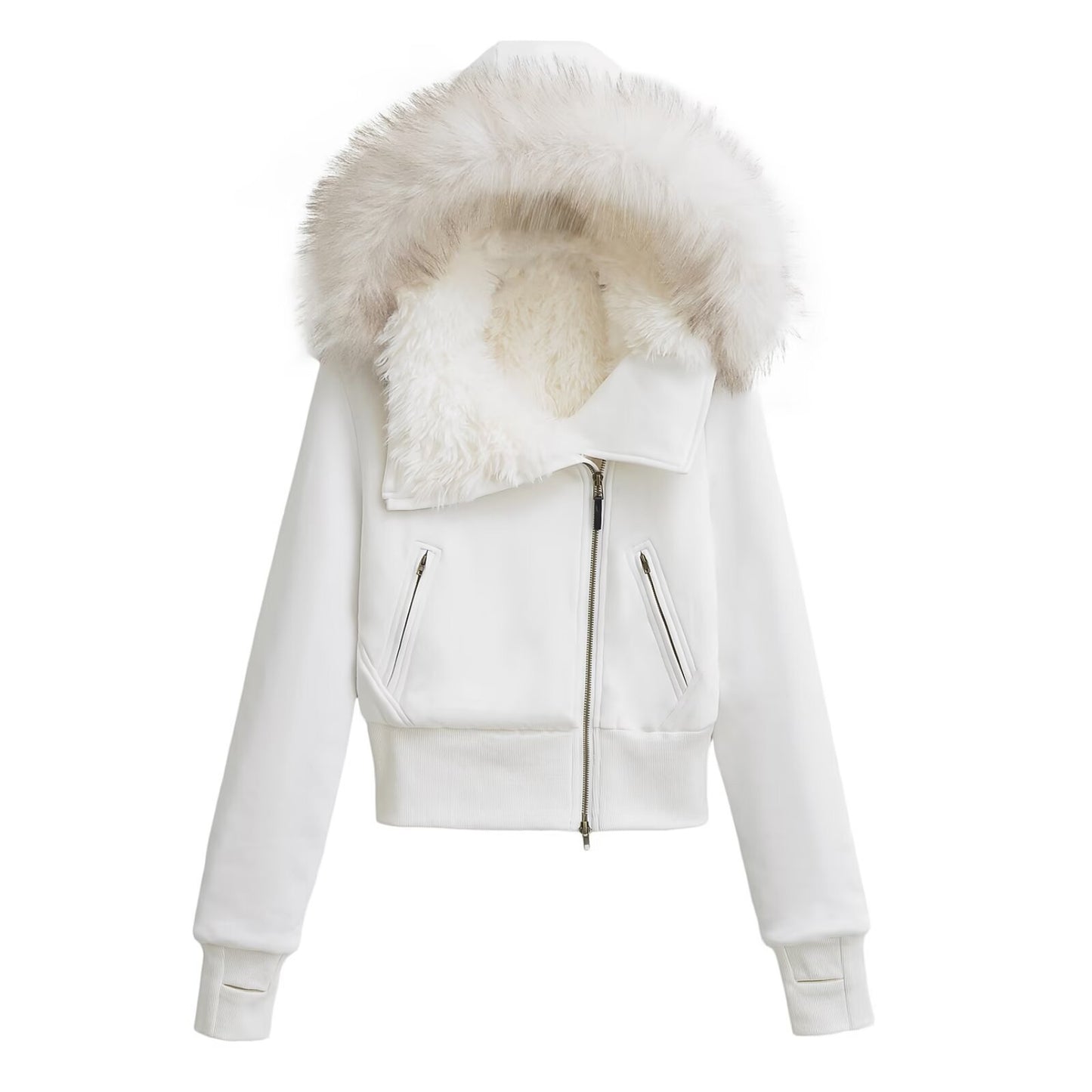 Hooded Fur Collar Short Cotton-padded Coats Lady Zipper Plush Warm Jacket Female Winter Coats