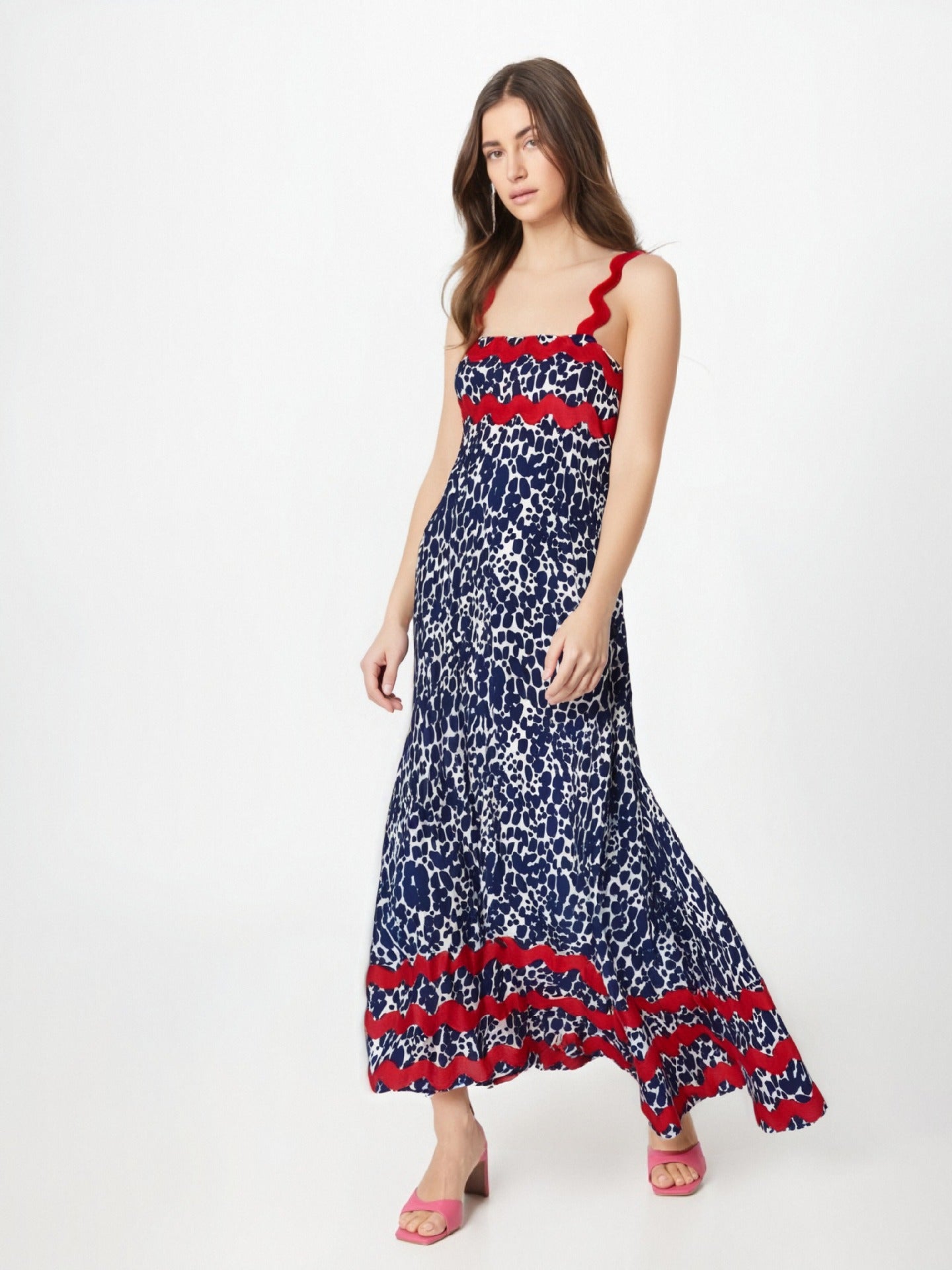 New Sexy Sleeveless Strap Skirt Fashion Plant Flower Printed Long Zipper Casual Loose Dress for Women