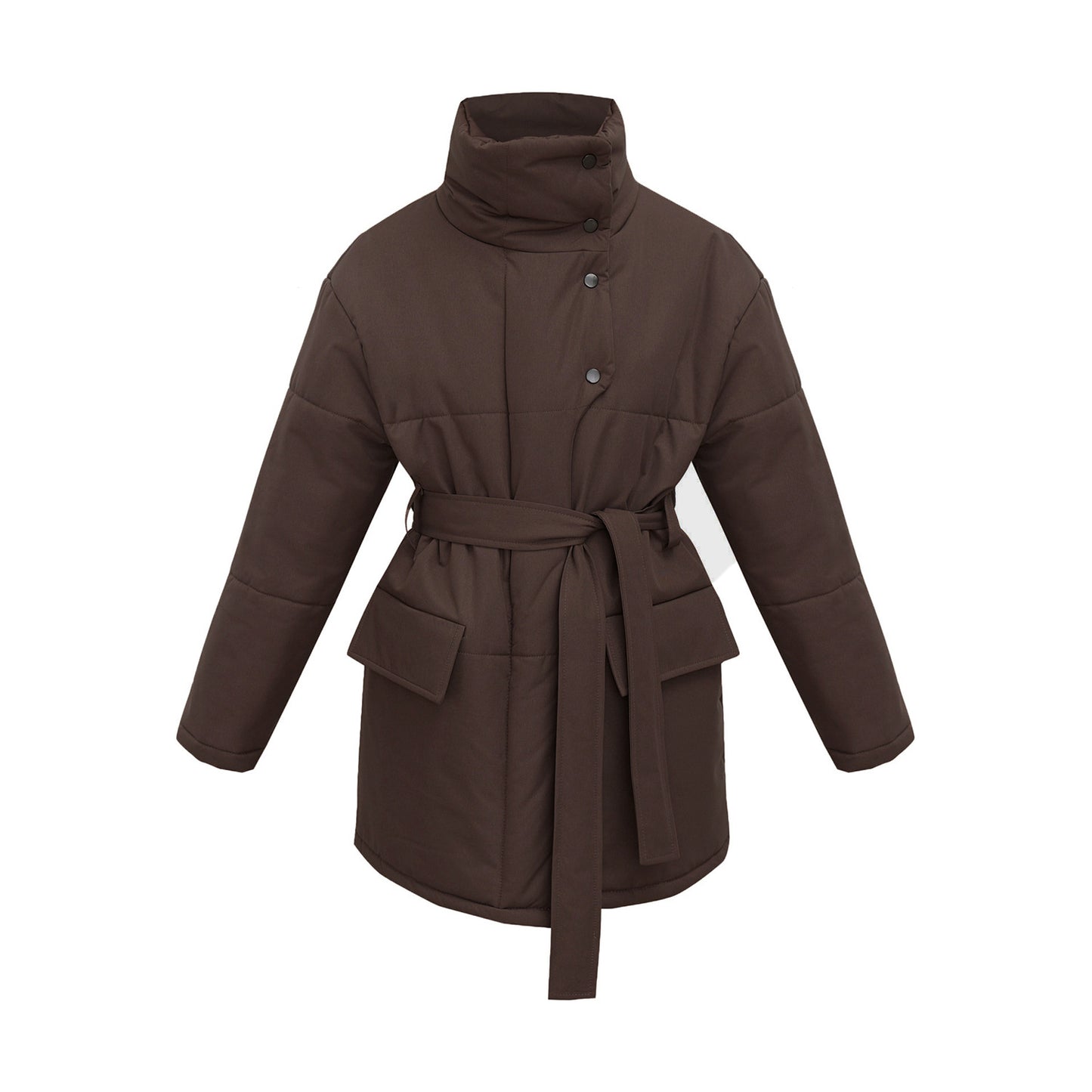 Women Winter Loose Parkas Coat Vintage Belted Outwear Ladies Warm Cotton Puffer Jackets