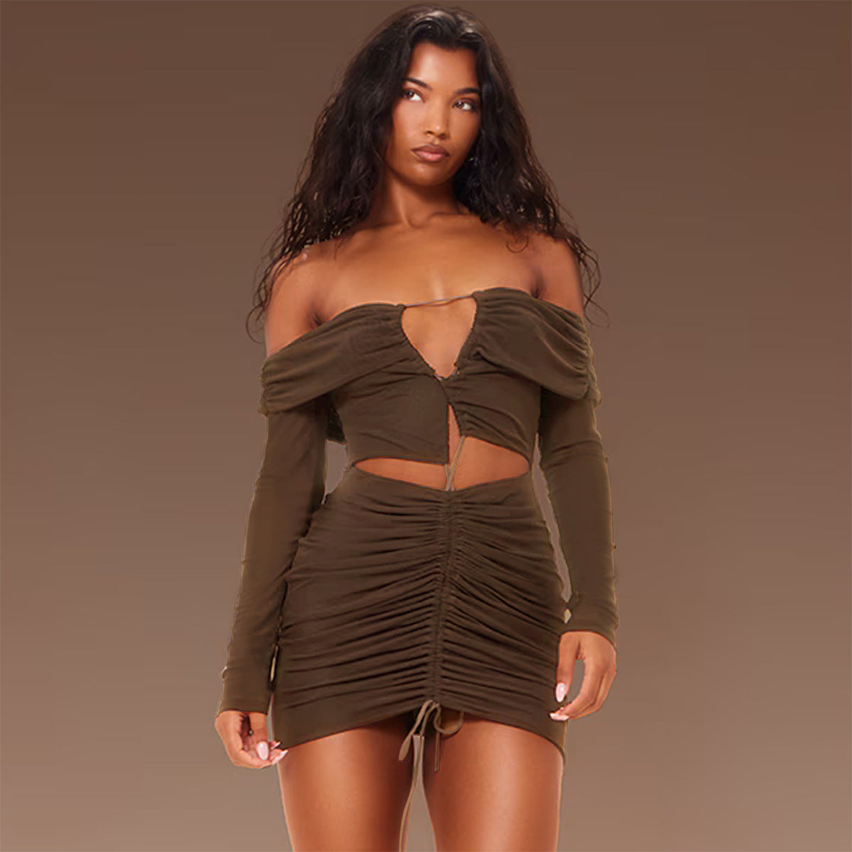 Hot Selling One Neck Off Shoulder Women's Sexy Hollow Out Pleated Lace Up Backless Dress