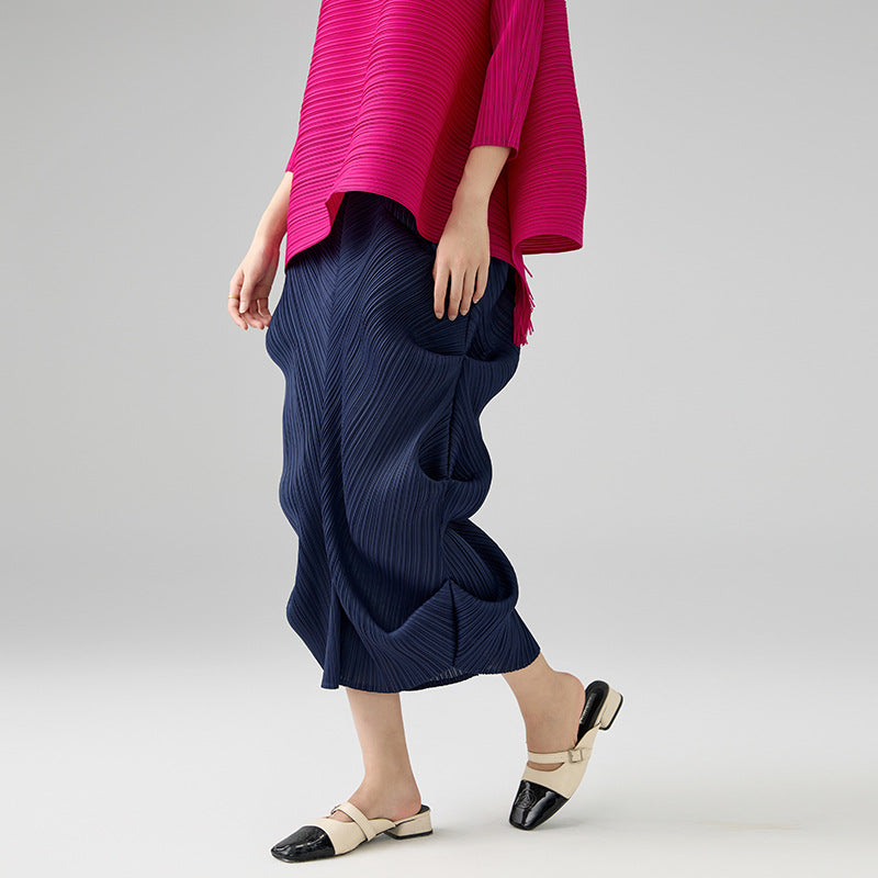 Women's Elegant Niche Design Pleated A-line Skirt Summer Fashion Irregular Elastic Wiast Loose Skirts