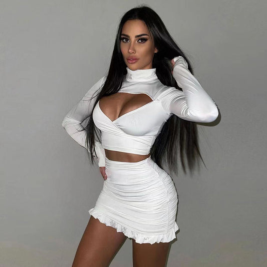 Solid Slim Short Crop Top Women Hollow Out Accessories Long Sleeve Aesthetic Clothes Streetwear Roupas Femininas Estilosas