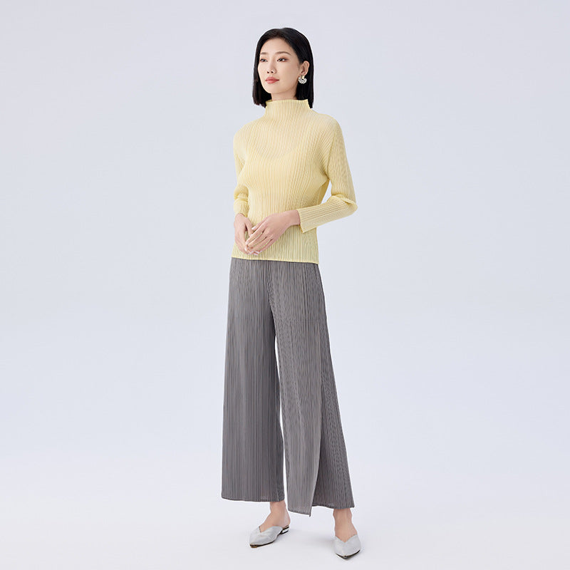 Woman Stand Collar Solid Color Loose Wild Full Sleeve Pullover Tops