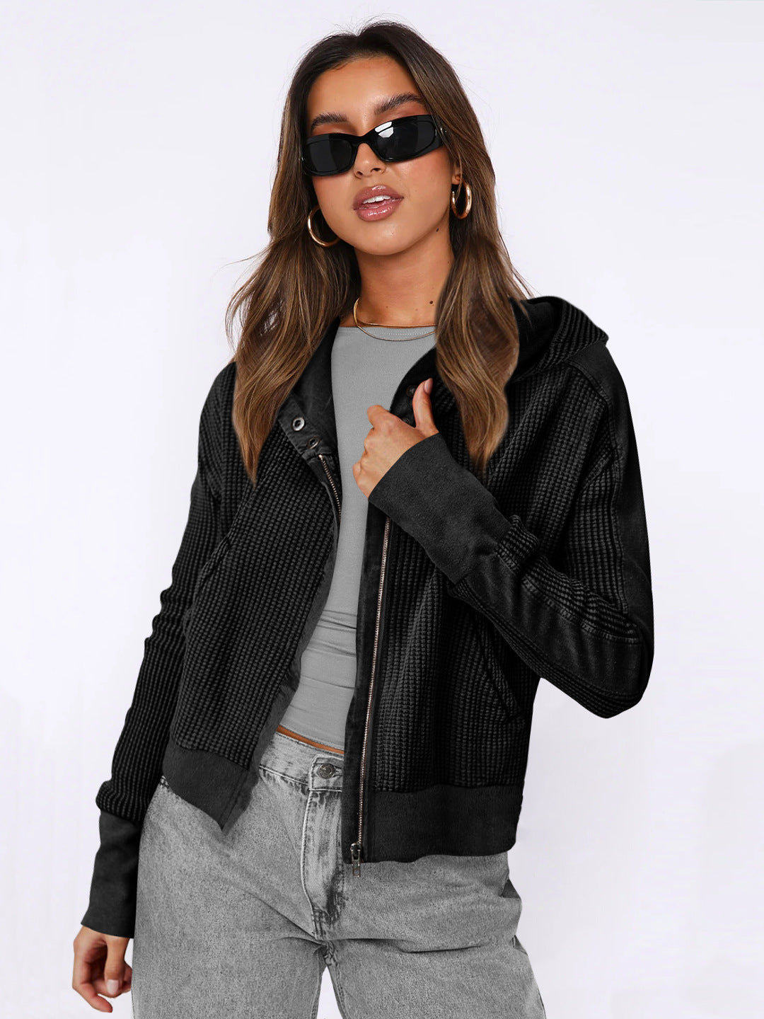 Women's Long Sleeve Zippers Coats Oversized Versatile Bomber Jacket