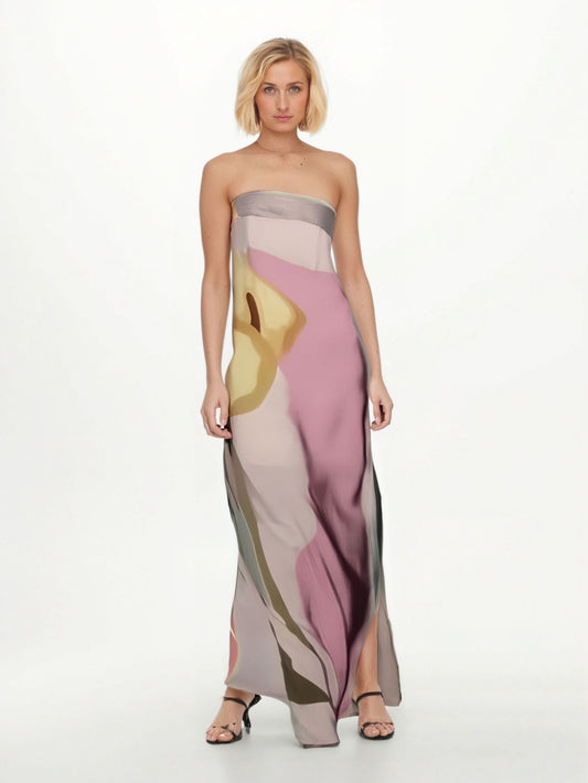 Sexy Strapless Backless Printed Long Dress Women Fashion Sleeveless Off Shoulder Vestidos Summer Lady Party Evening Robes