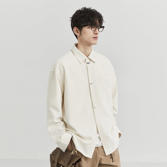 Loose-fit Ice Silk Draped Blackshirt Long Sleeve Autumn Trendy Casual Men's Wear White Shirt Jacket For Men Fashion